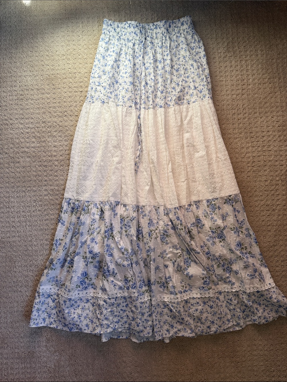Altar’d State Blue Floral Tiered Maxi Skirt